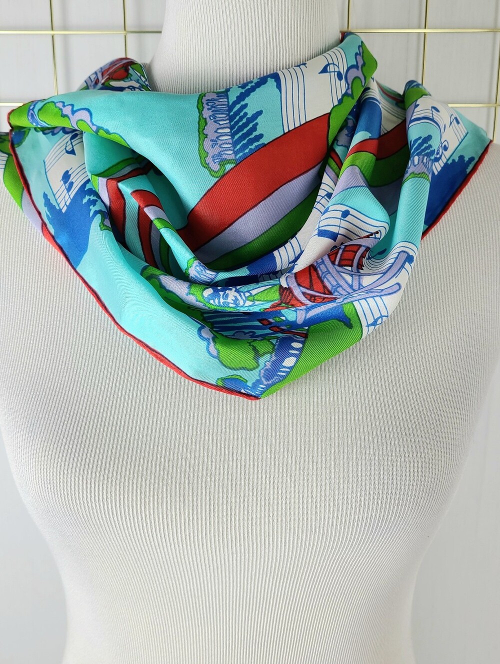 Ron Chereskin Graphic Courting Couple Music Notes Oblong Vintage Silk Scarf